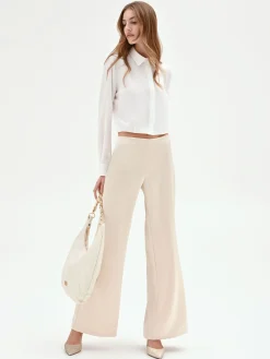 PANTALONE A PALAZZO IN RASO BEIGE CHIARO