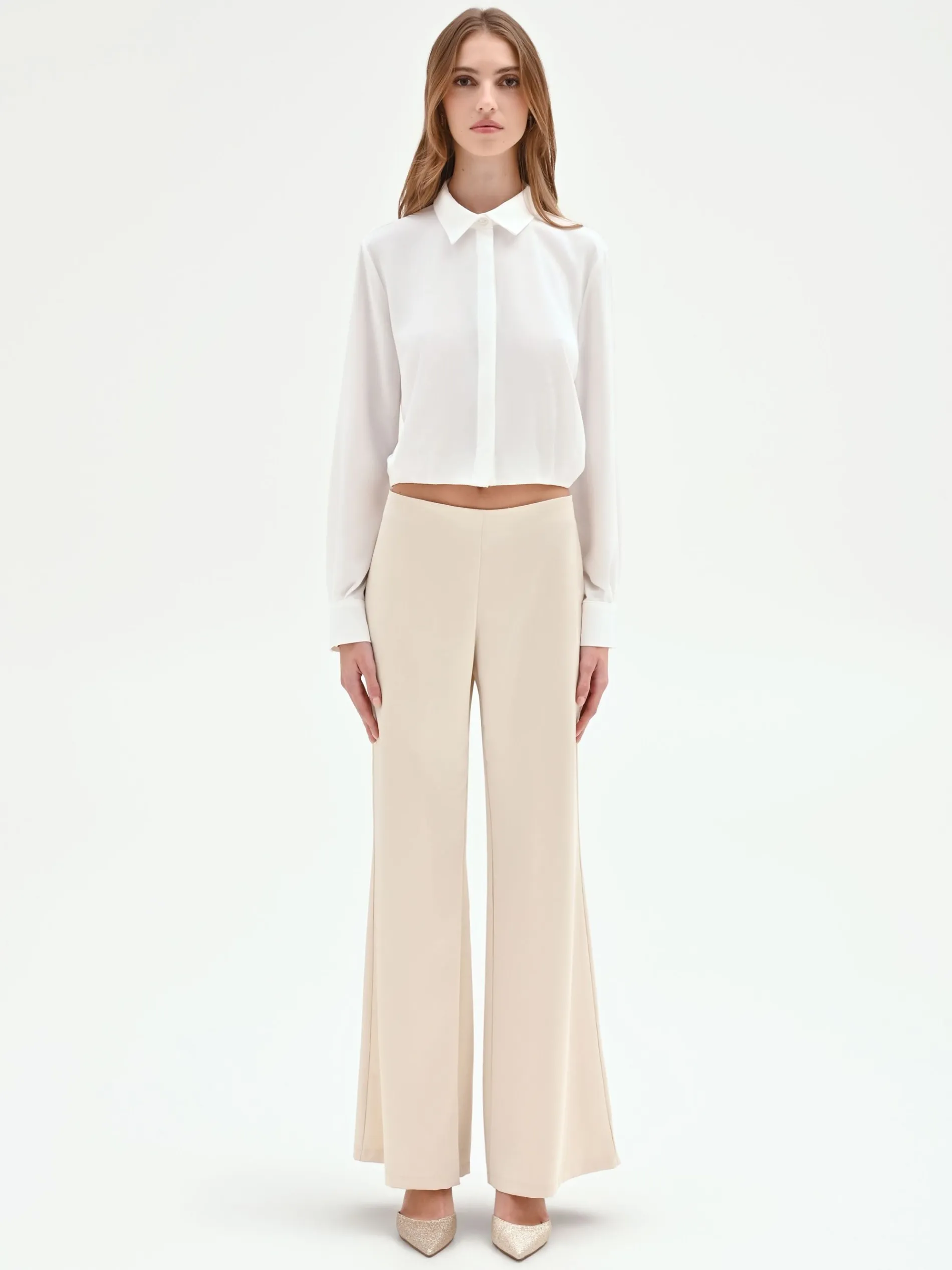 PANTALONE A PALAZZO IN RASO BEIGE CHIARO
