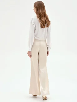 PANTALONE A PALAZZO IN RASO BEIGE CHIARO