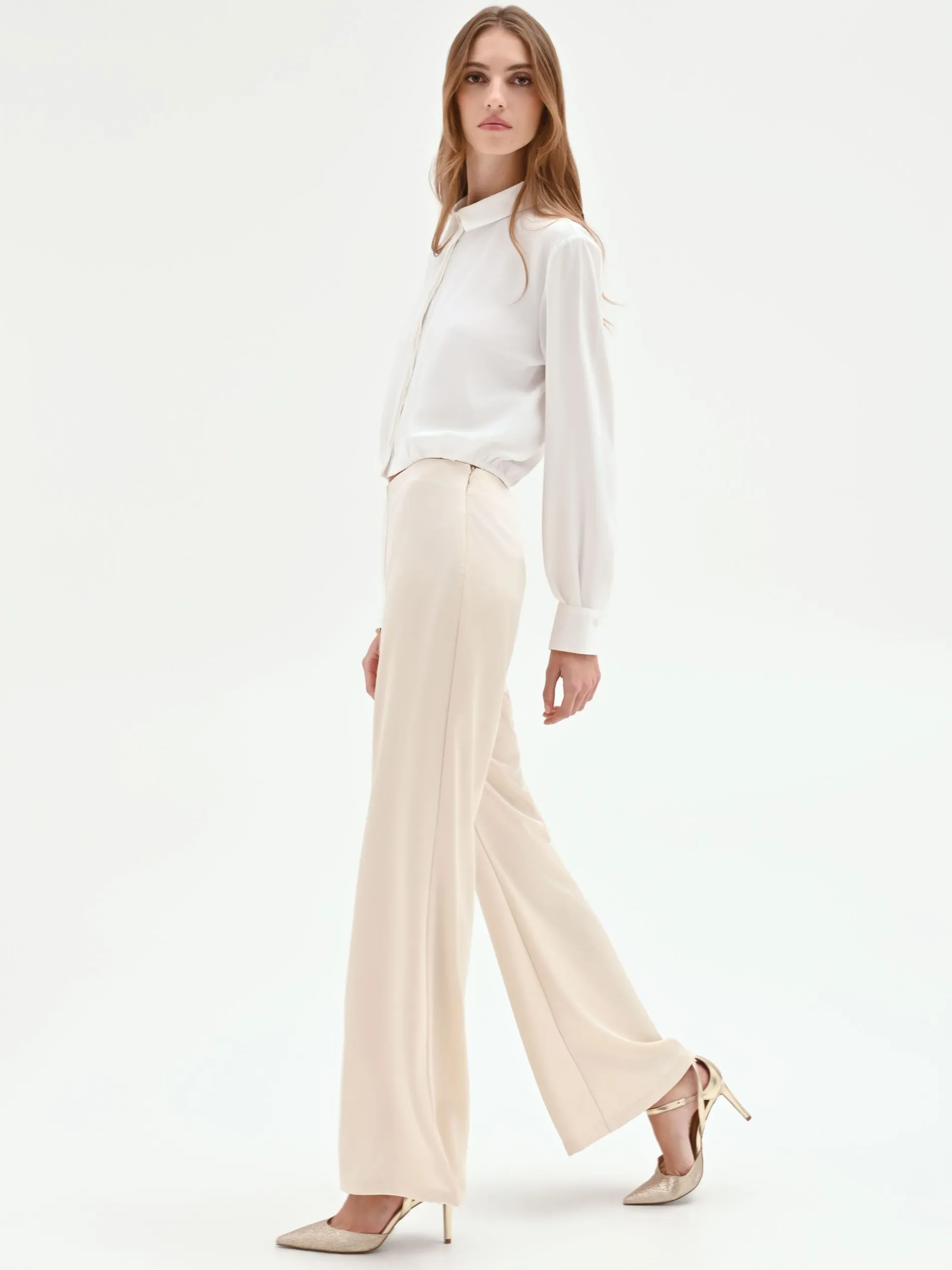 PANTALONE A PALAZZO IN RASO BEIGE CHIARO