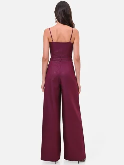 PANTALONE A PALAZZO IN RASO BORDEAUX ROSSO