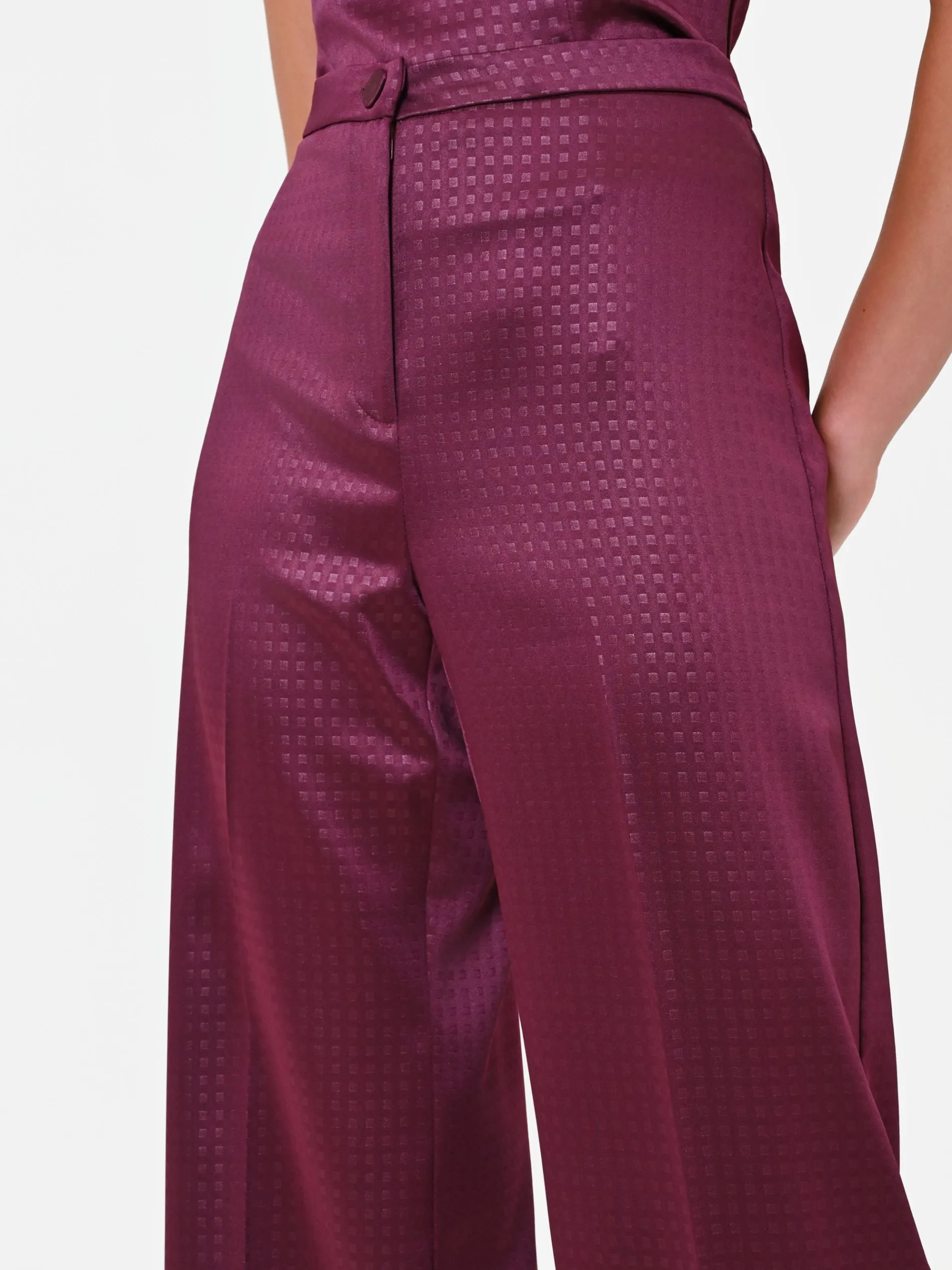 PANTALONE A PALAZZO IN RASO BORDEAUX ROSSO