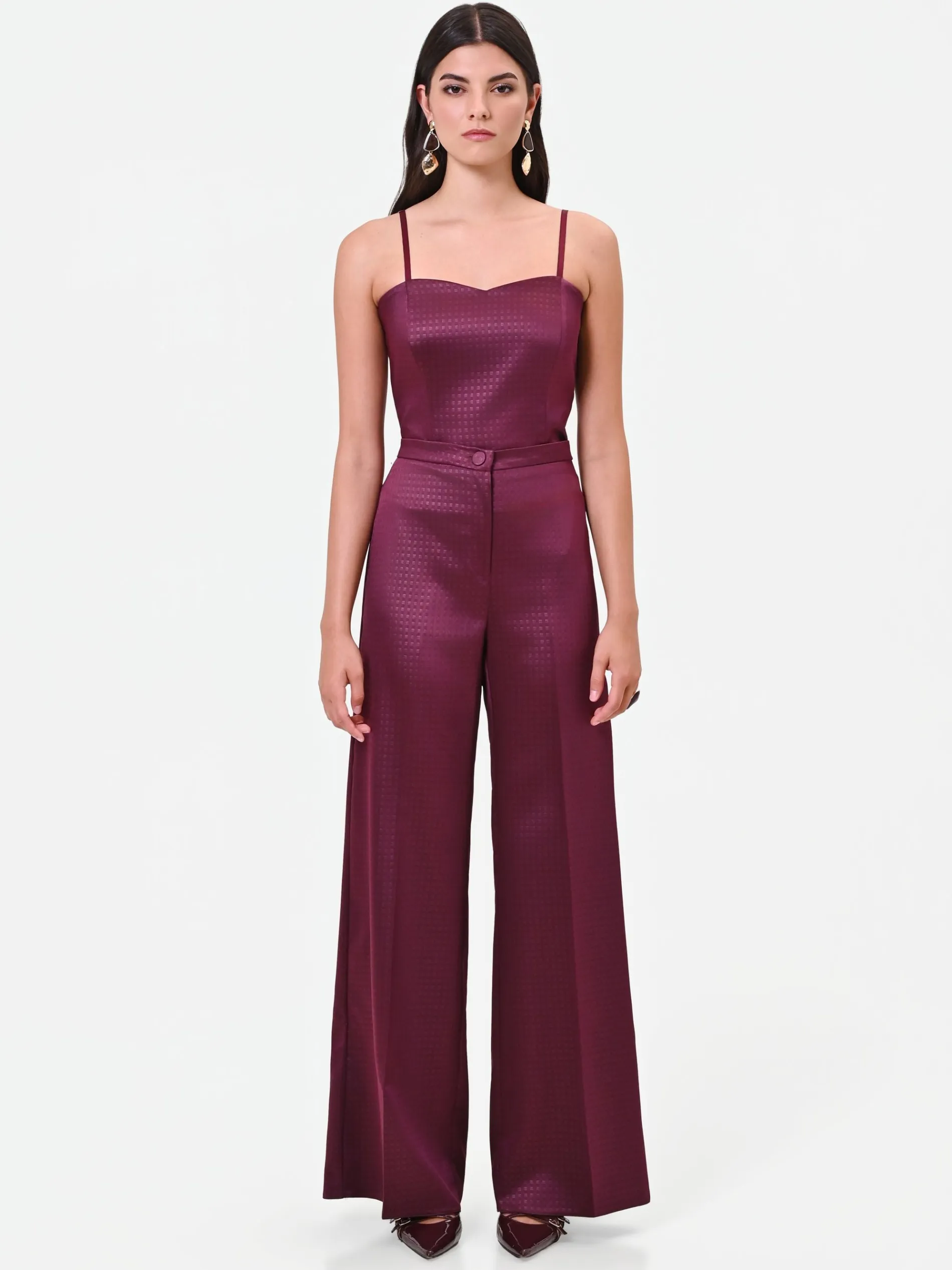 PANTALONE A PALAZZO IN RASO BORDEAUX ROSSO
