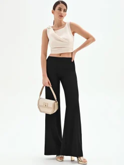 PANTALONE A PALAZZO NERO CON PIEGA STIRATA