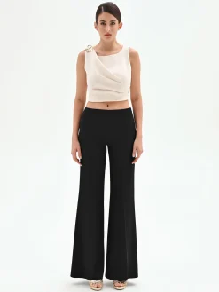 PANTALONE A PALAZZO NERO CON PIEGA STIRATA