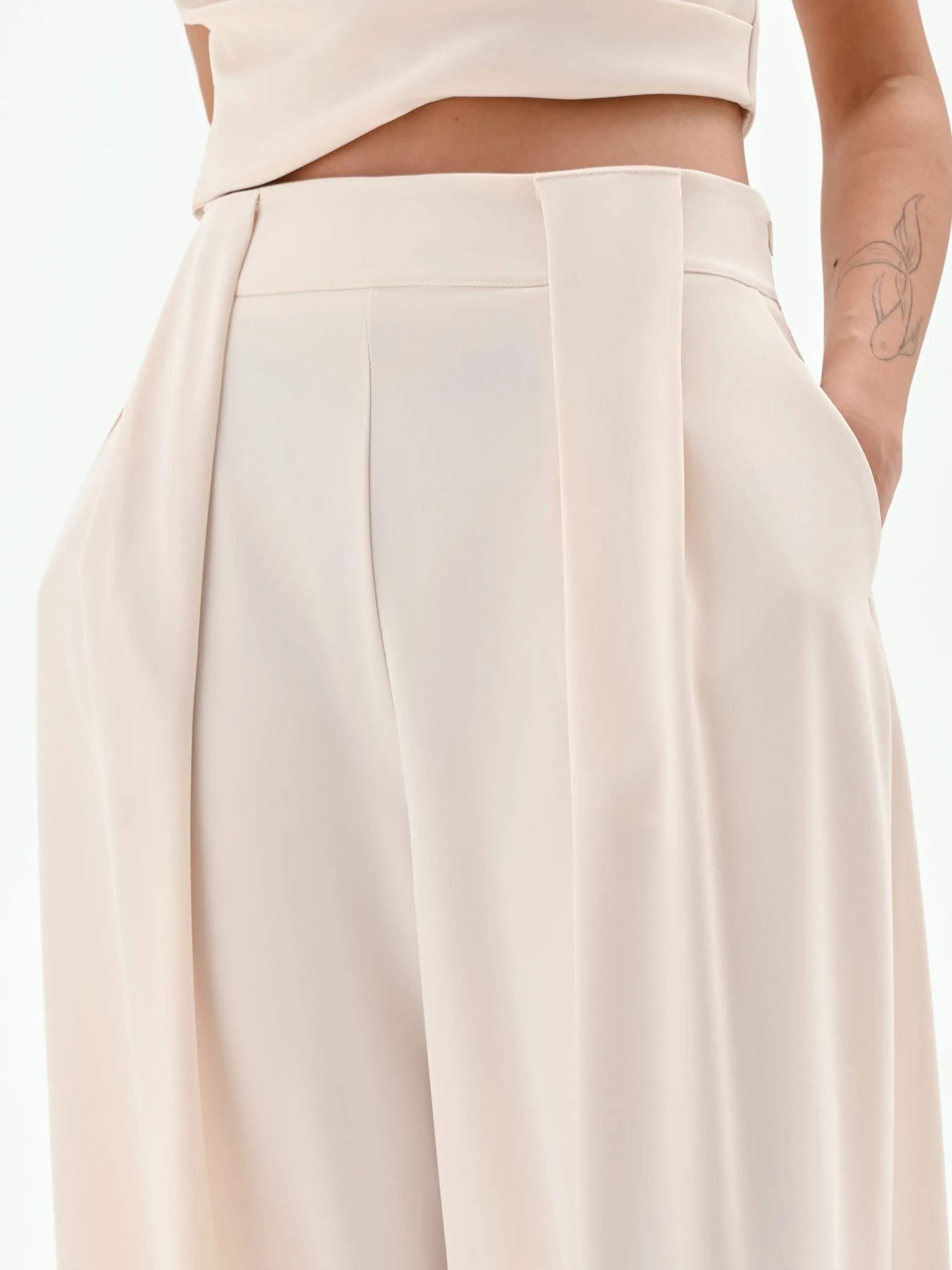 PANTALONE A PALAZZO PANNA BIANCO CON PIEGHE