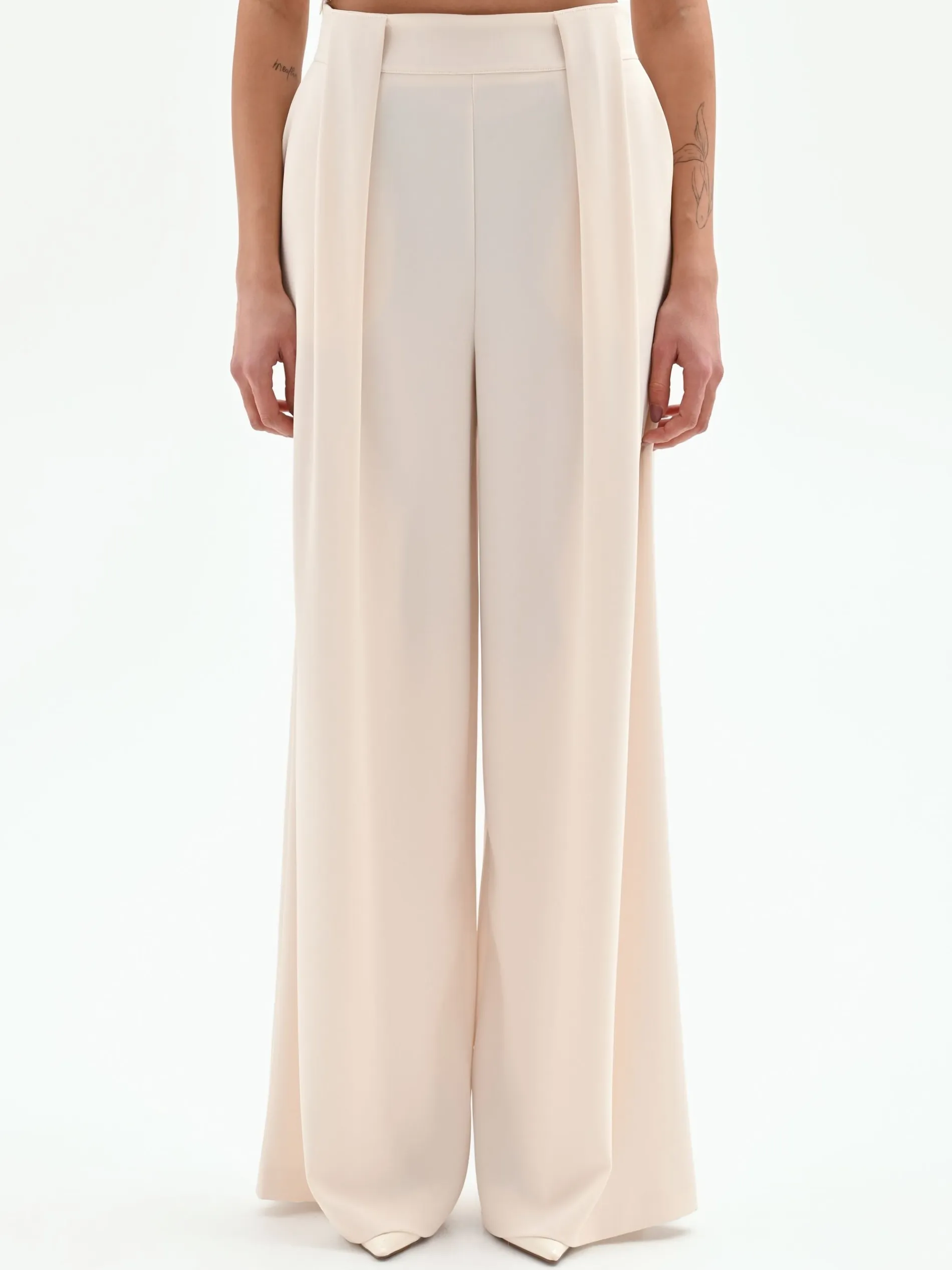 PANTALONE A PALAZZO PANNA BIANCO CON PIEGHE