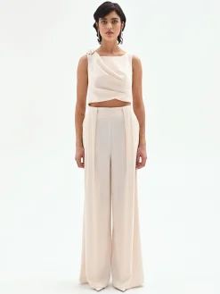 PANTALONE A PALAZZO PANNA BIANCO CON PIEGHE