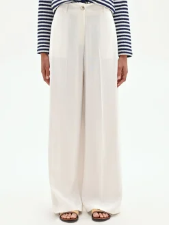 PANTALONE A PALAZZO PANNA BIANCO CON PIEGA CENTRALE