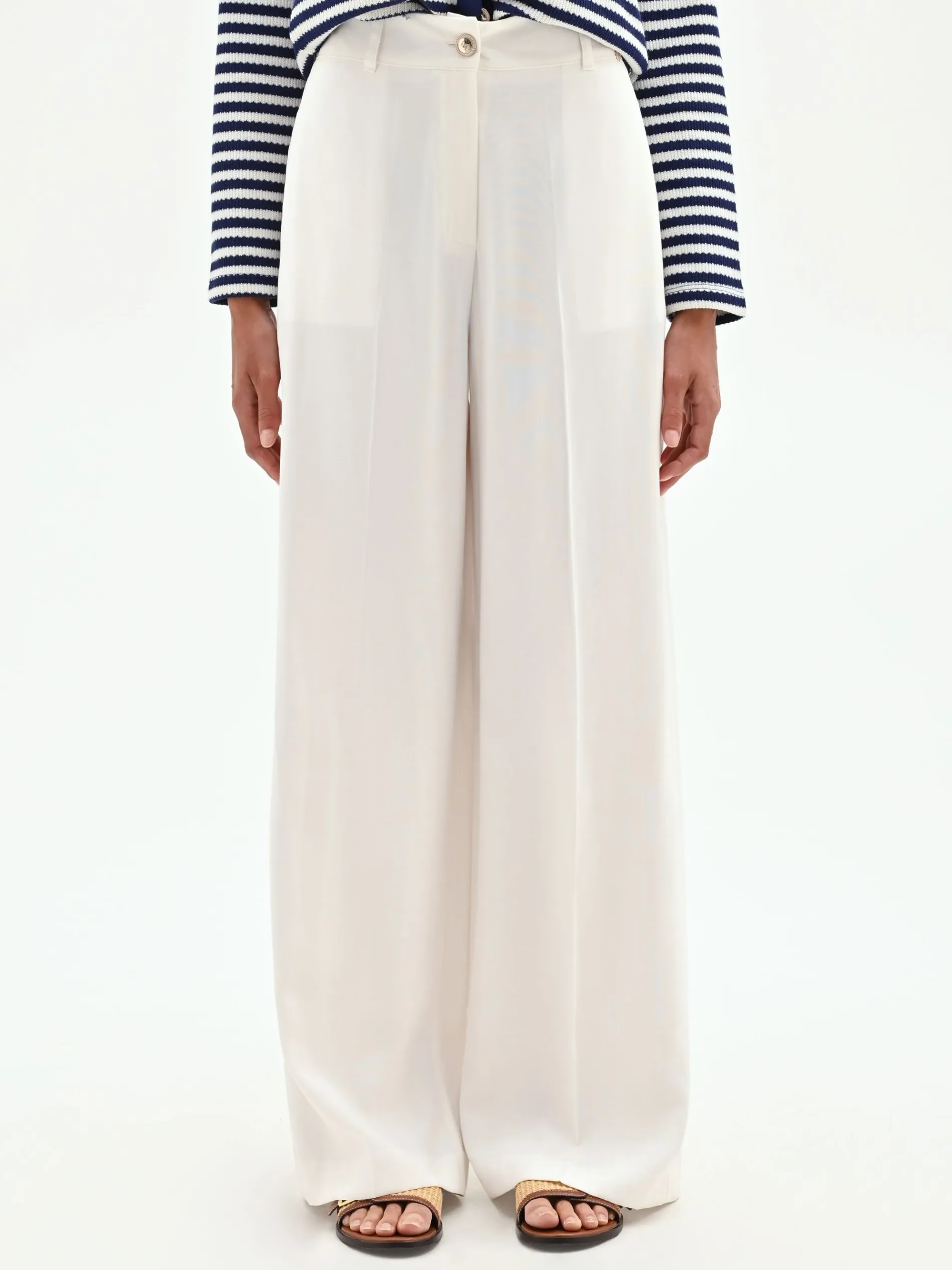 PANTALONE A PALAZZO PANNA BIANCO CON PIEGA CENTRALE