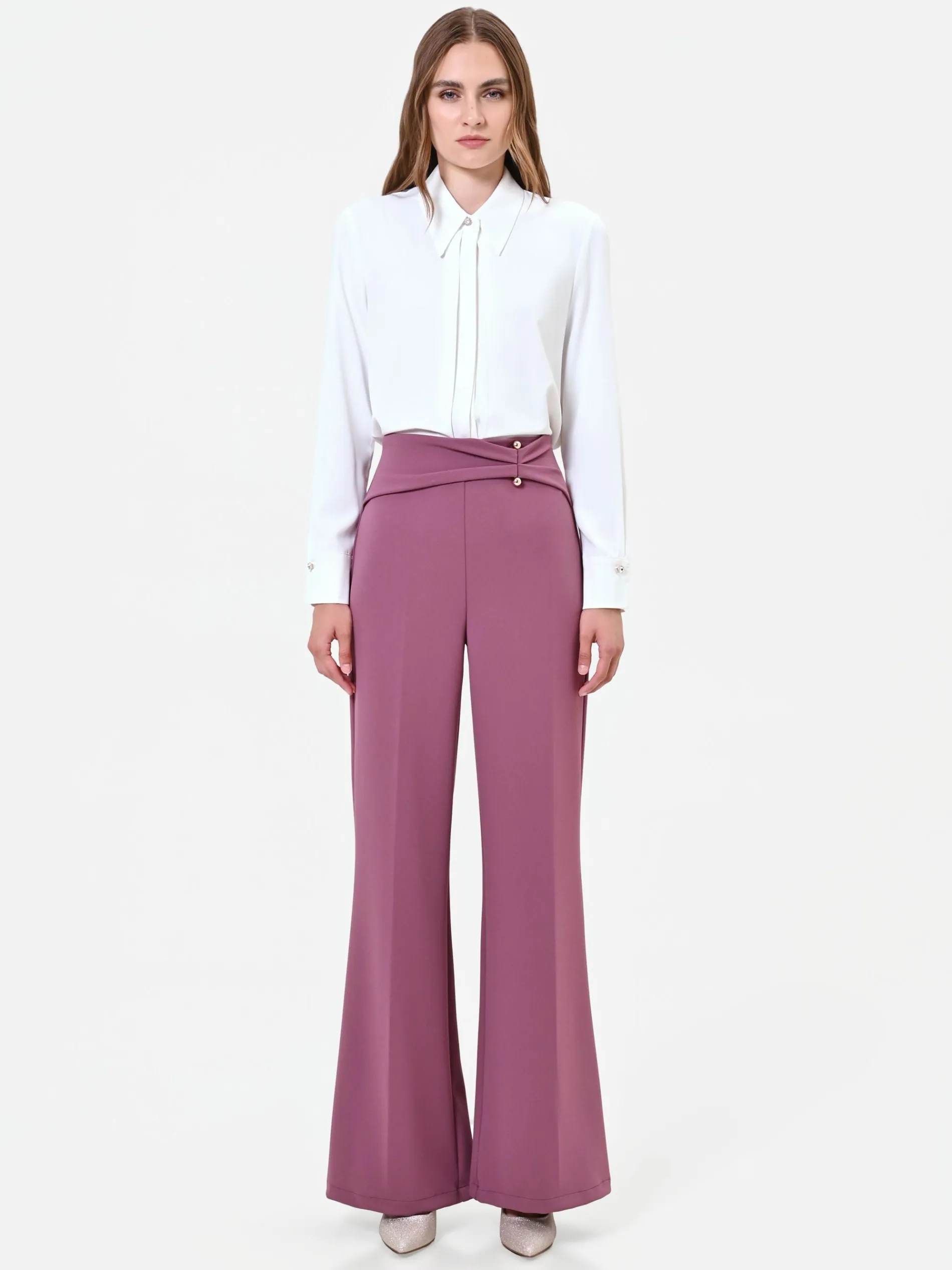 PANTALONE A PALAZZO ROSA ANTICO IN SCUBA CREPE