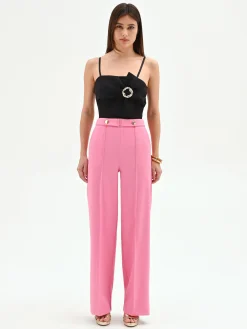 PANTALONE A PALAZZO ROSA CON CINTURA GIOIELLO