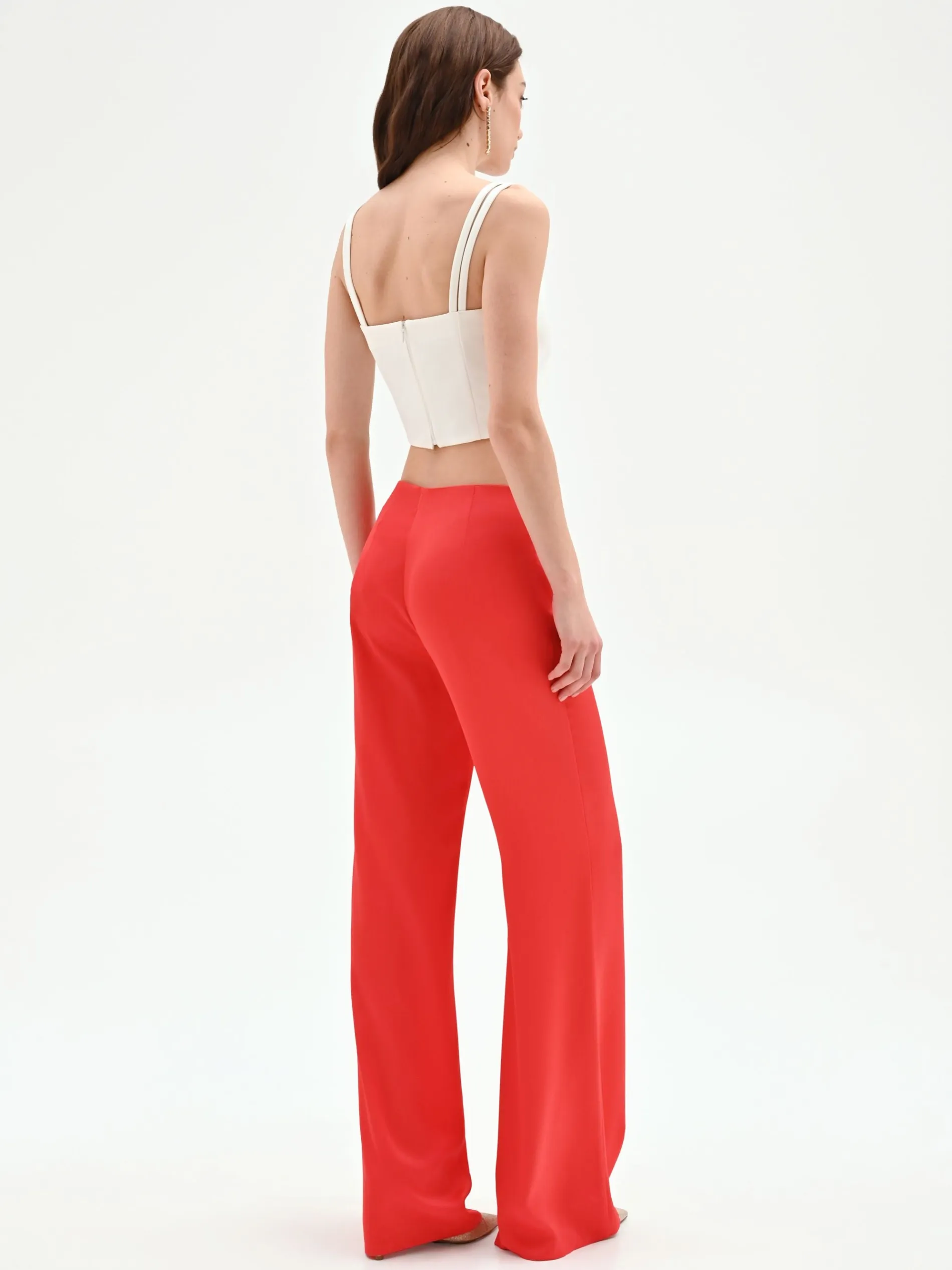 PANTALONE A PALAZZO ROSSO FRAGOLA IN RASO