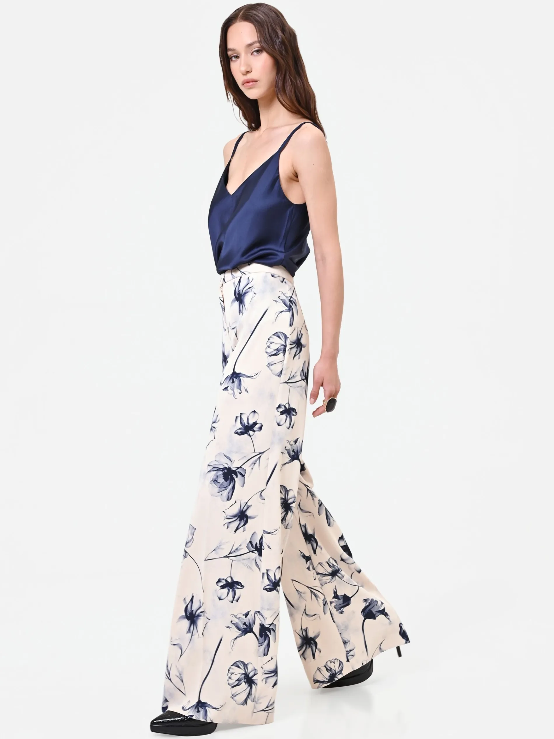 PANTALONE A PALAZZO STAMPA FLOREALE BLU NAVY