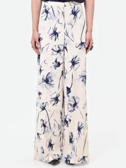 PANTALONE A PALAZZO STAMPA FLOREALE BLU NAVY