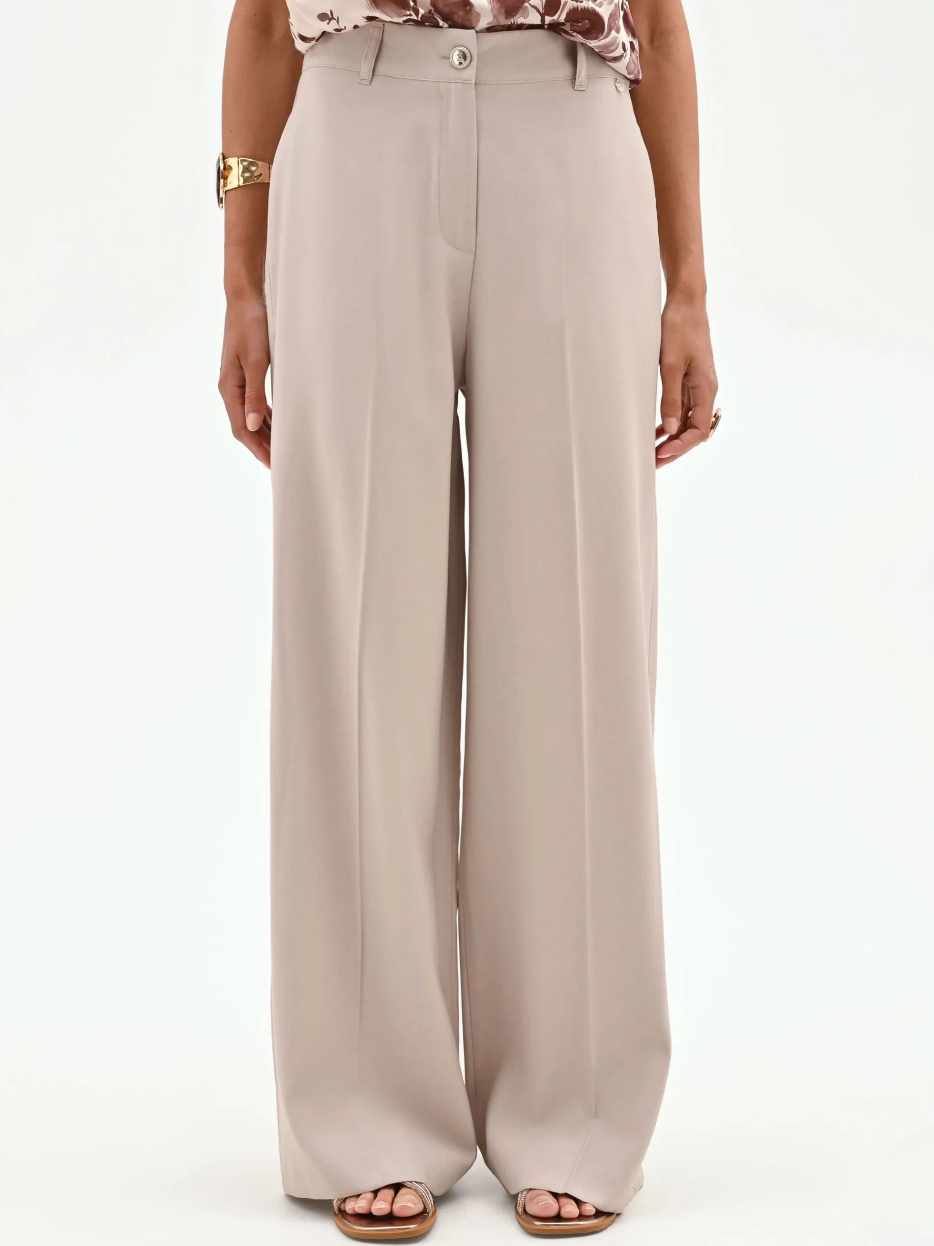 PANTALONE A PALAZZO TORTORA BEIGE CON PIEGA STIRATA