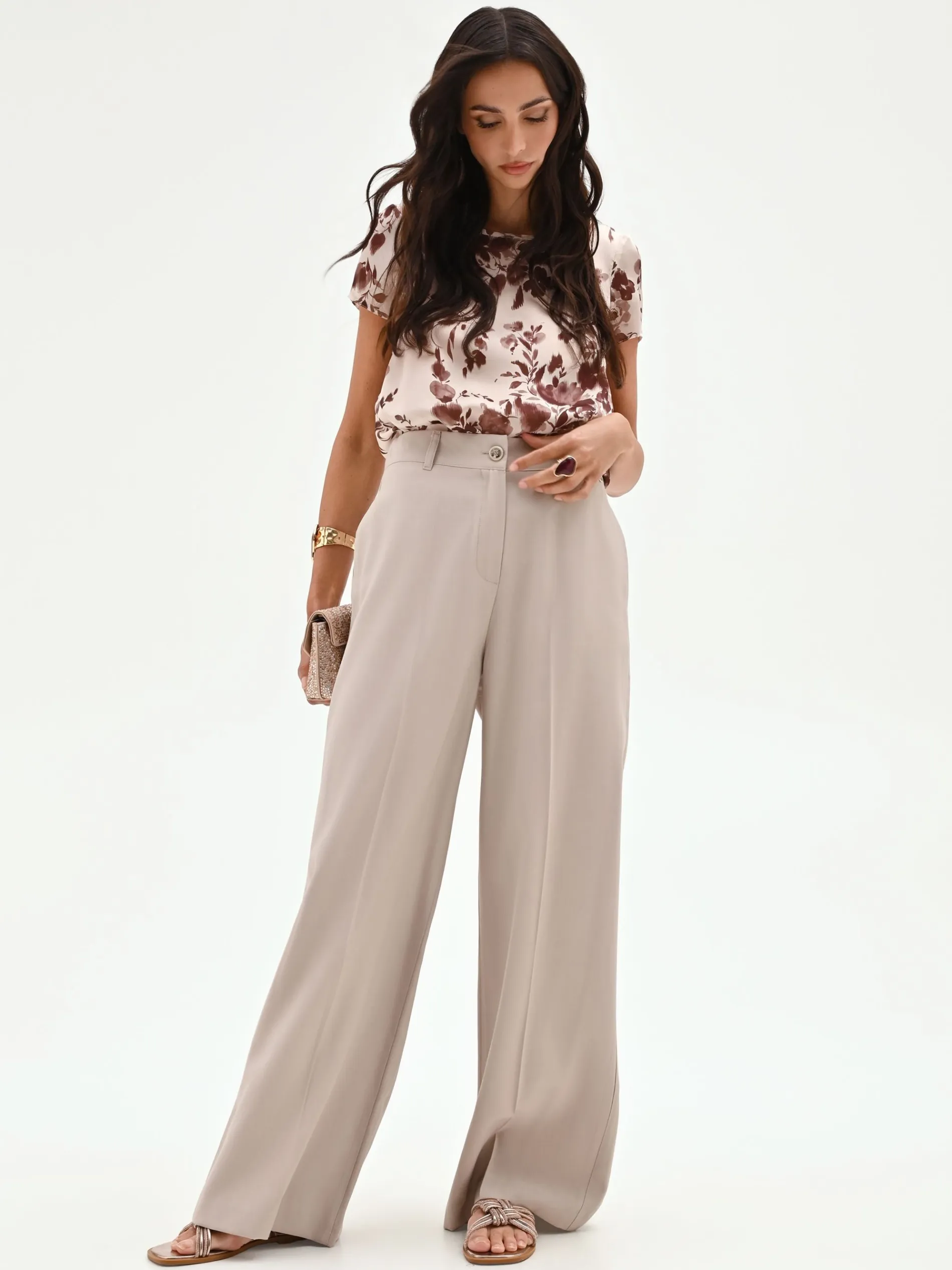 PANTALONE A PALAZZO TORTORA BEIGE CON PIEGA STIRATA