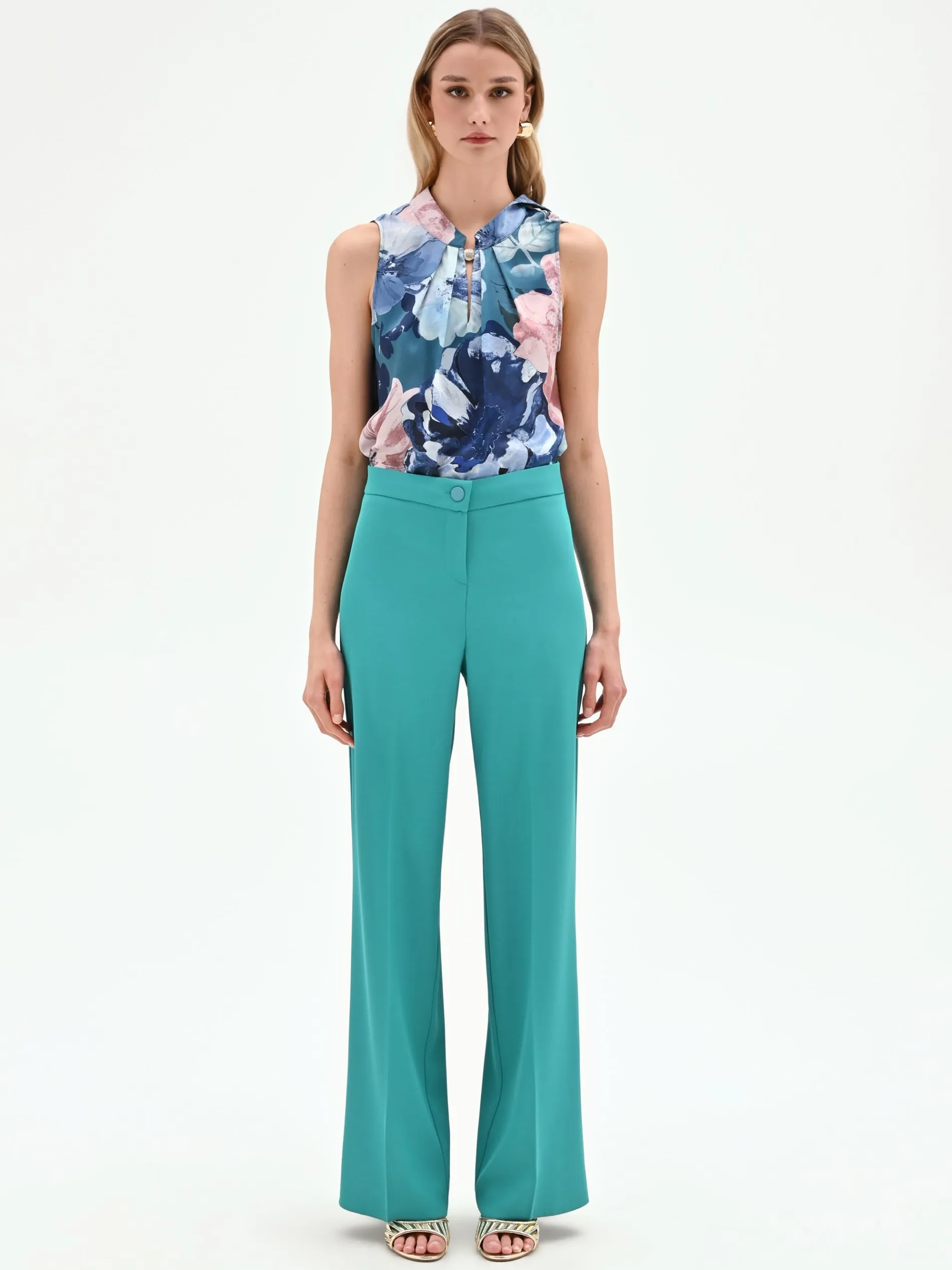 PANTALONE A PALAZZO TURCHESE AZZURRO