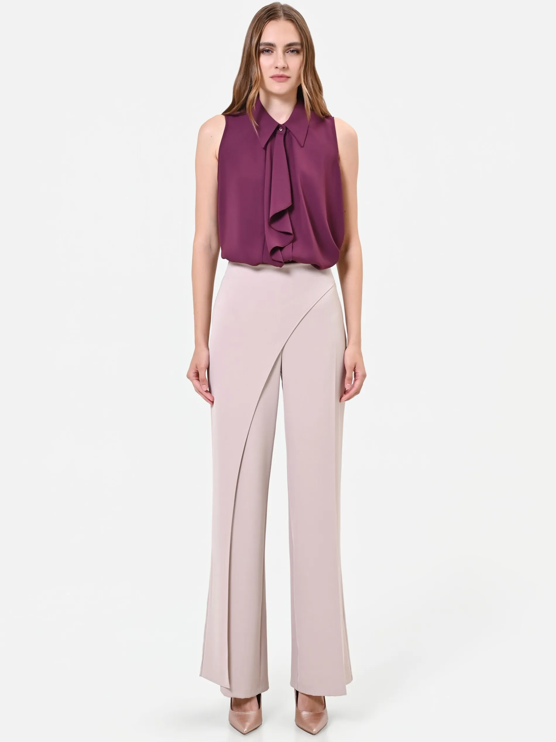 PANTALONE ASIMMETRICO FLUIDO TORTORA BEIGE