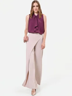 PANTALONE ASIMMETRICO FLUIDO TORTORA BEIGE