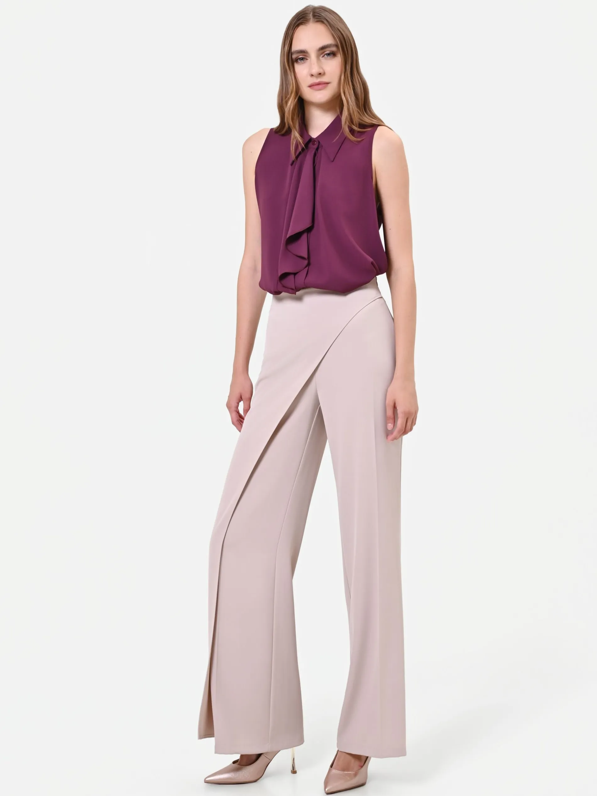 PANTALONE ASIMMETRICO FLUIDO TORTORA BEIGE