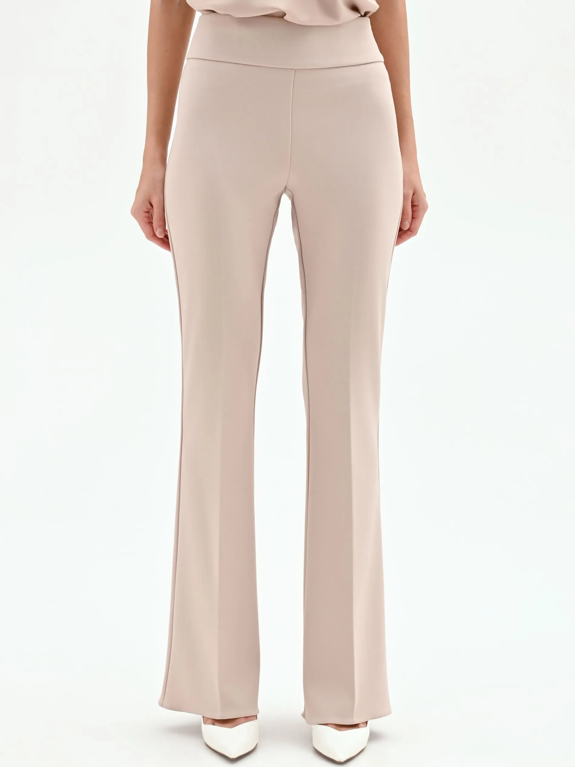 PANTALONE A ZAMPA TORTORA BEIGE IN SCUBA CRÈPE