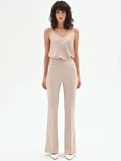 PANTALONE A ZAMPA TORTORA BEIGE IN SCUBA CRÈPE