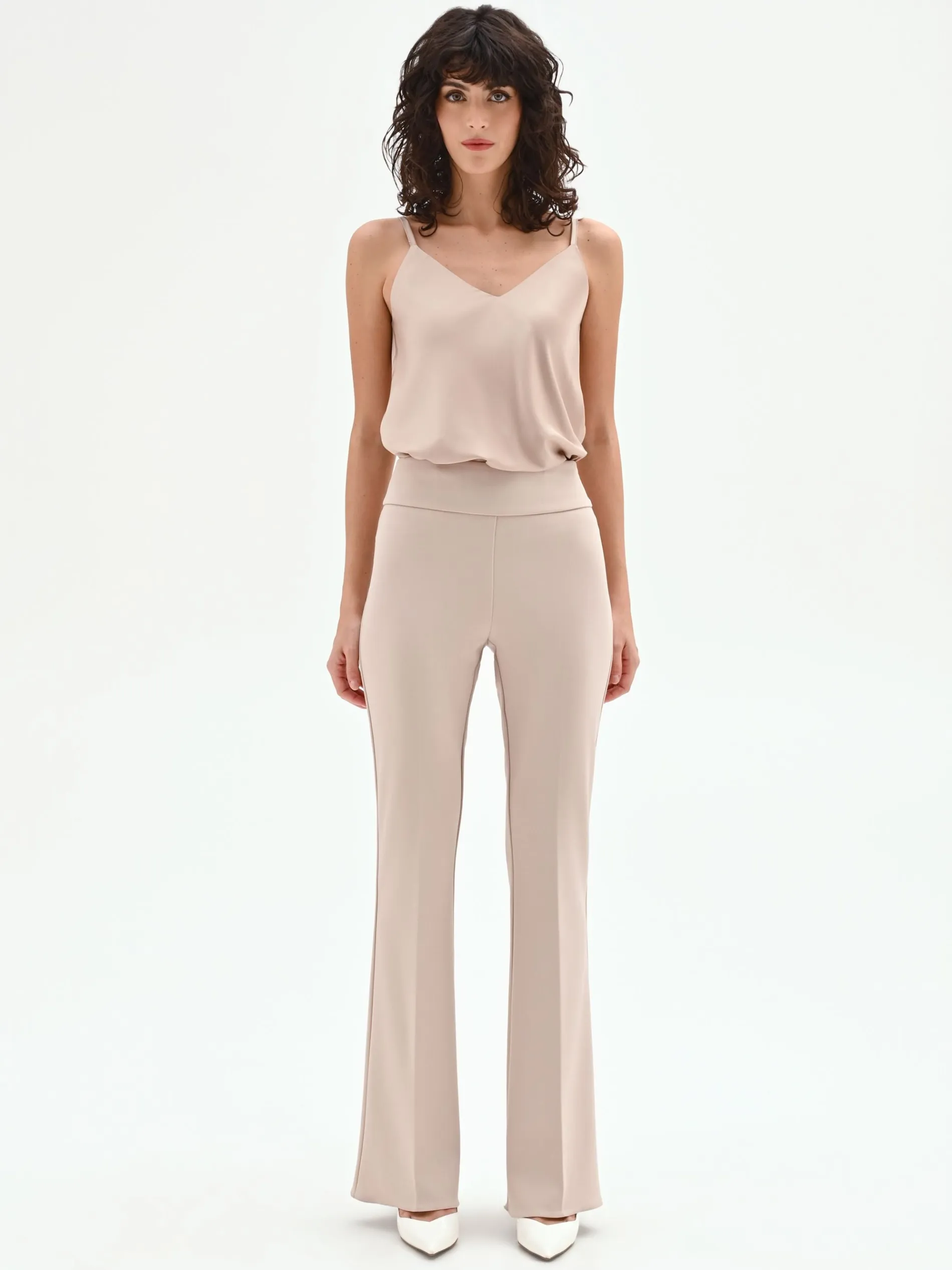 PANTALONE A ZAMPA TORTORA BEIGE IN SCUBA CRÈPE