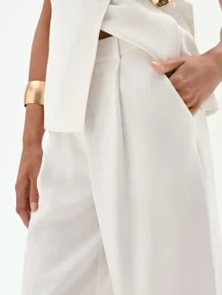 PANTALONE BIANCO A PALAZZO CON PINCES