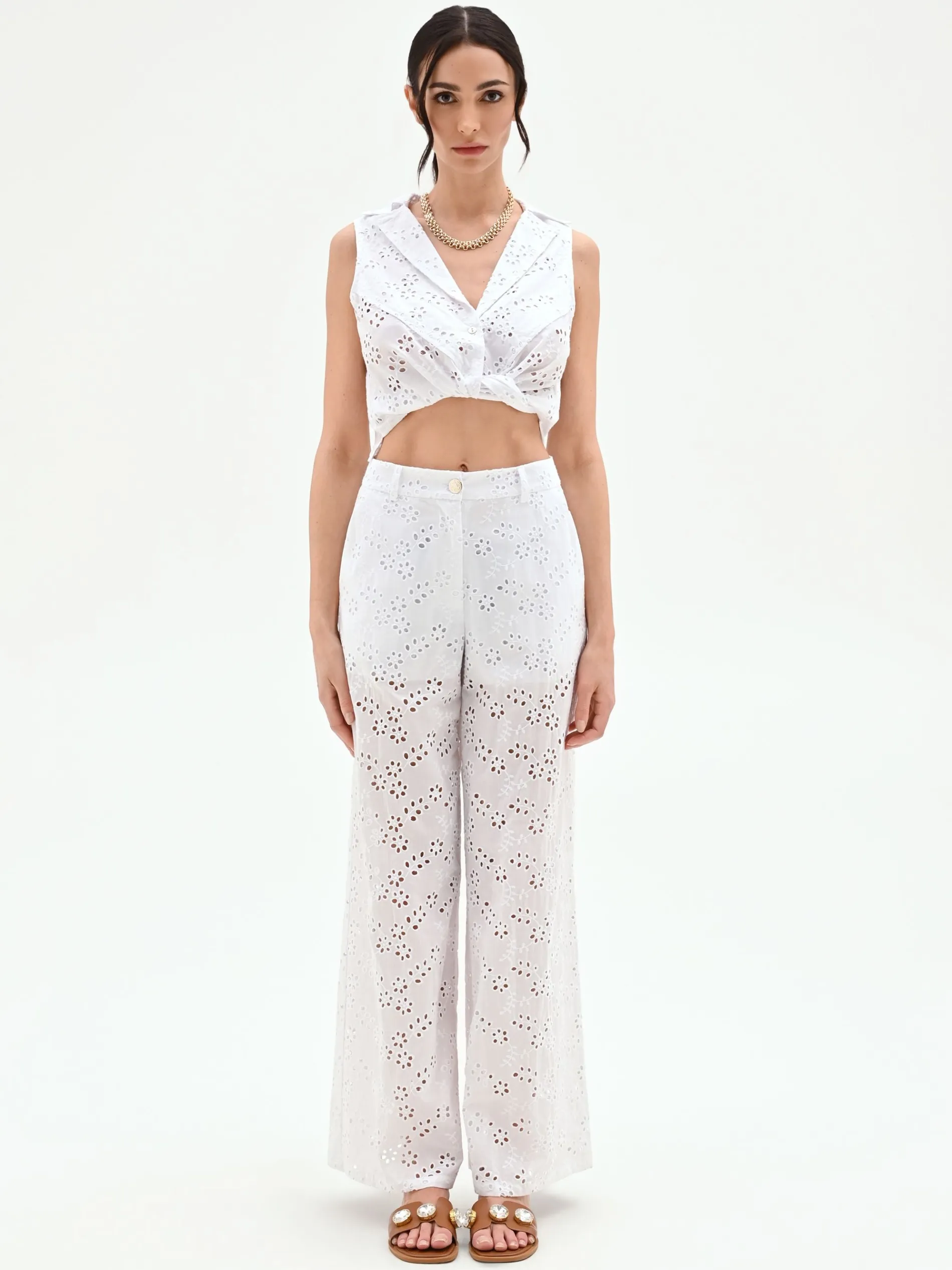 PANTALONE BIANCO IN SANGALLO DI COTONE
