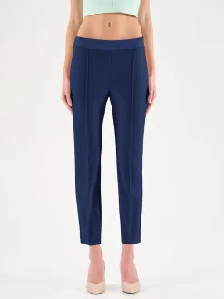PANTALONE BLU A SIGARETTA CON CINTURINO A CONTRASTO