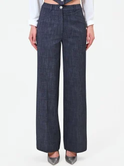PANTALONE BLU NAVY A PALAZZO CON RISVOLTO