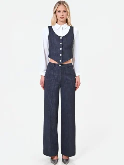 PANTALONE BLU NAVY A PALAZZO CON RISVOLTO