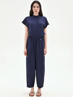 PANTALONE BLU NAVY FLUIDO CON COULISSE
