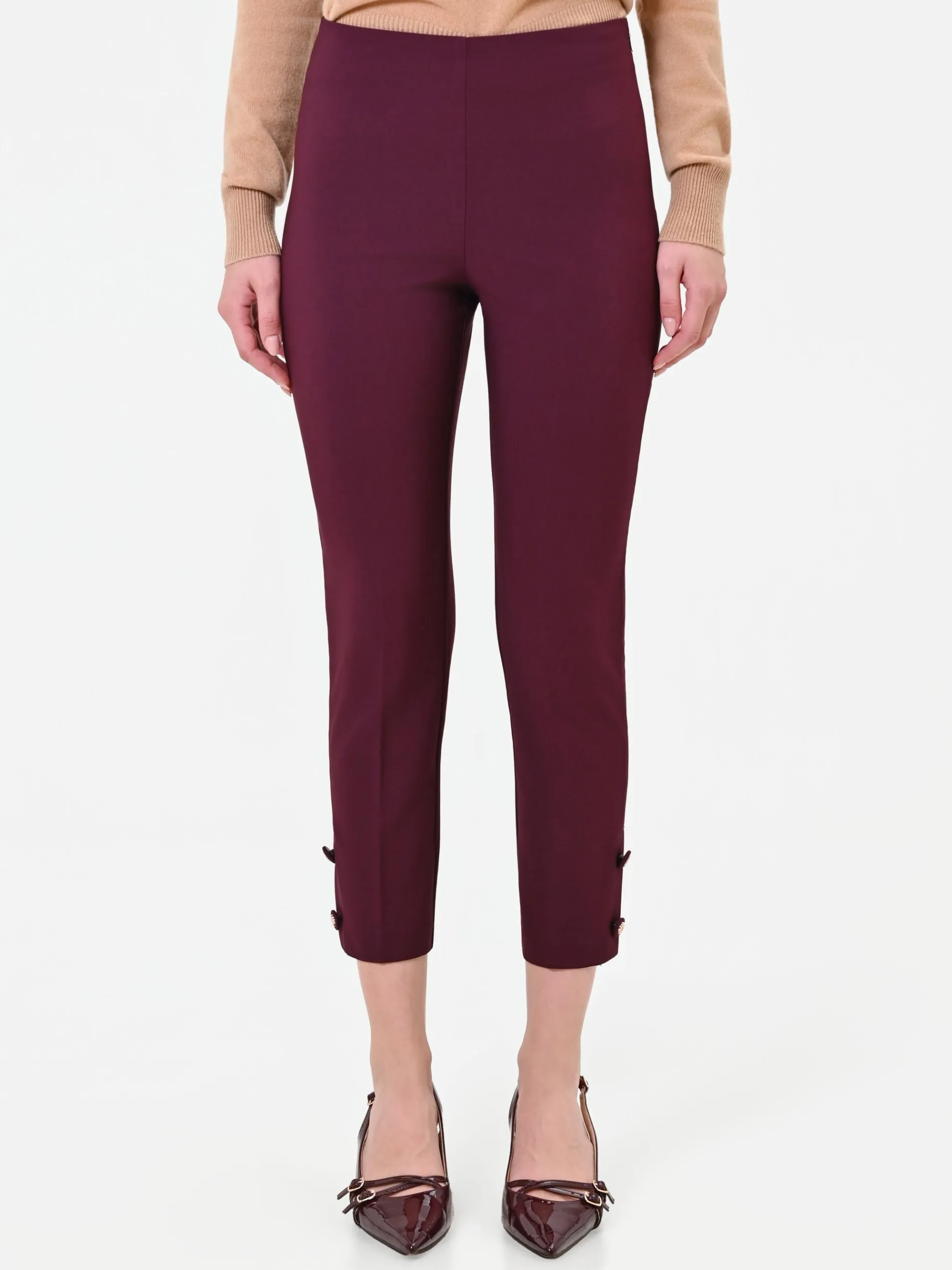 PANTALONE BORDEAUX CROPPED CON BOTTONI AL FONDO