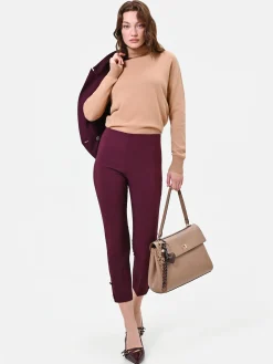 PANTALONE BORDEAUX CROPPED CON BOTTONI AL FONDO