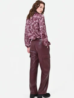 PANTALONE CARGO BORDEAUX ROSSO IN SIMILPELLE