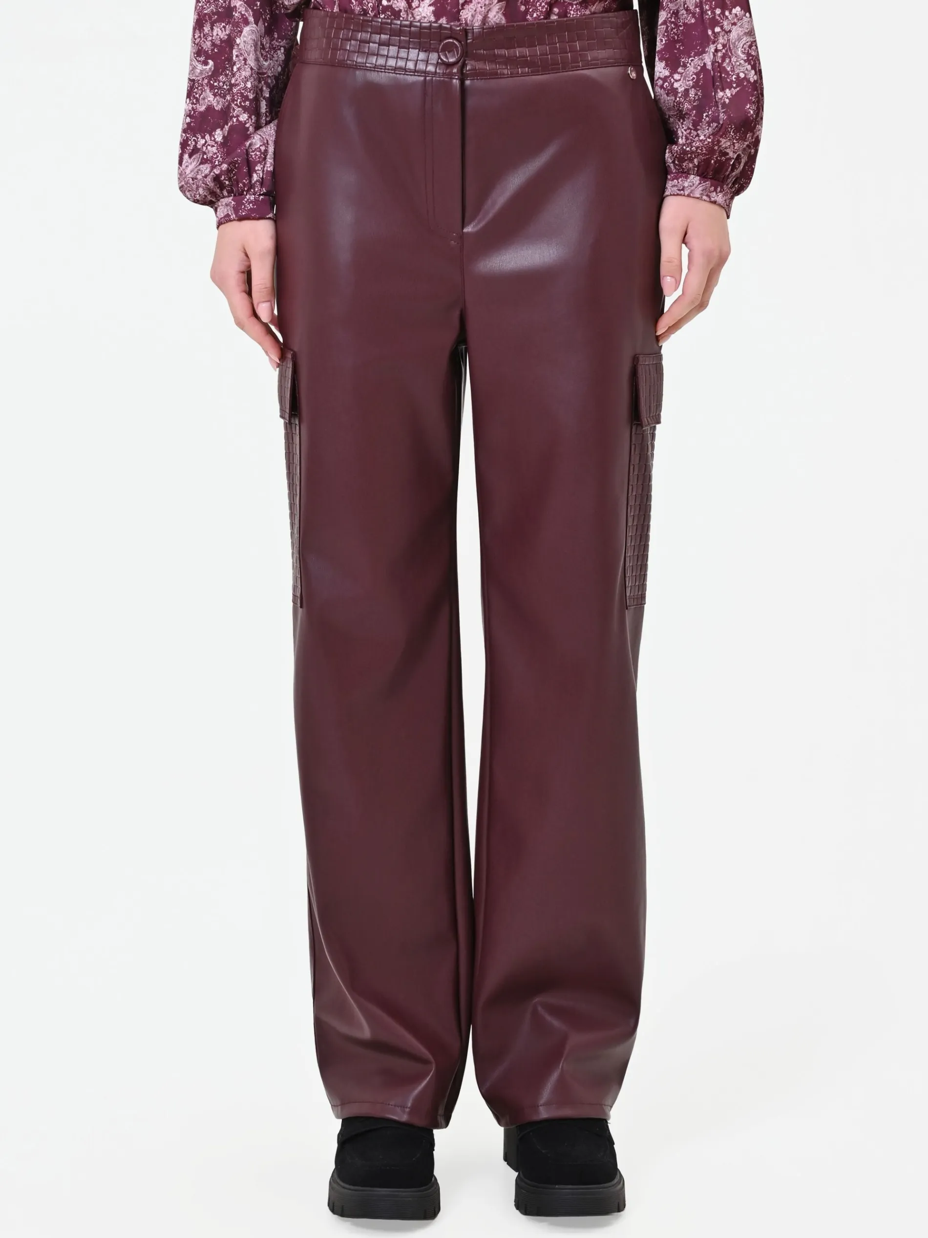 PANTALONE CARGO BORDEAUX ROSSO IN SIMILPELLE