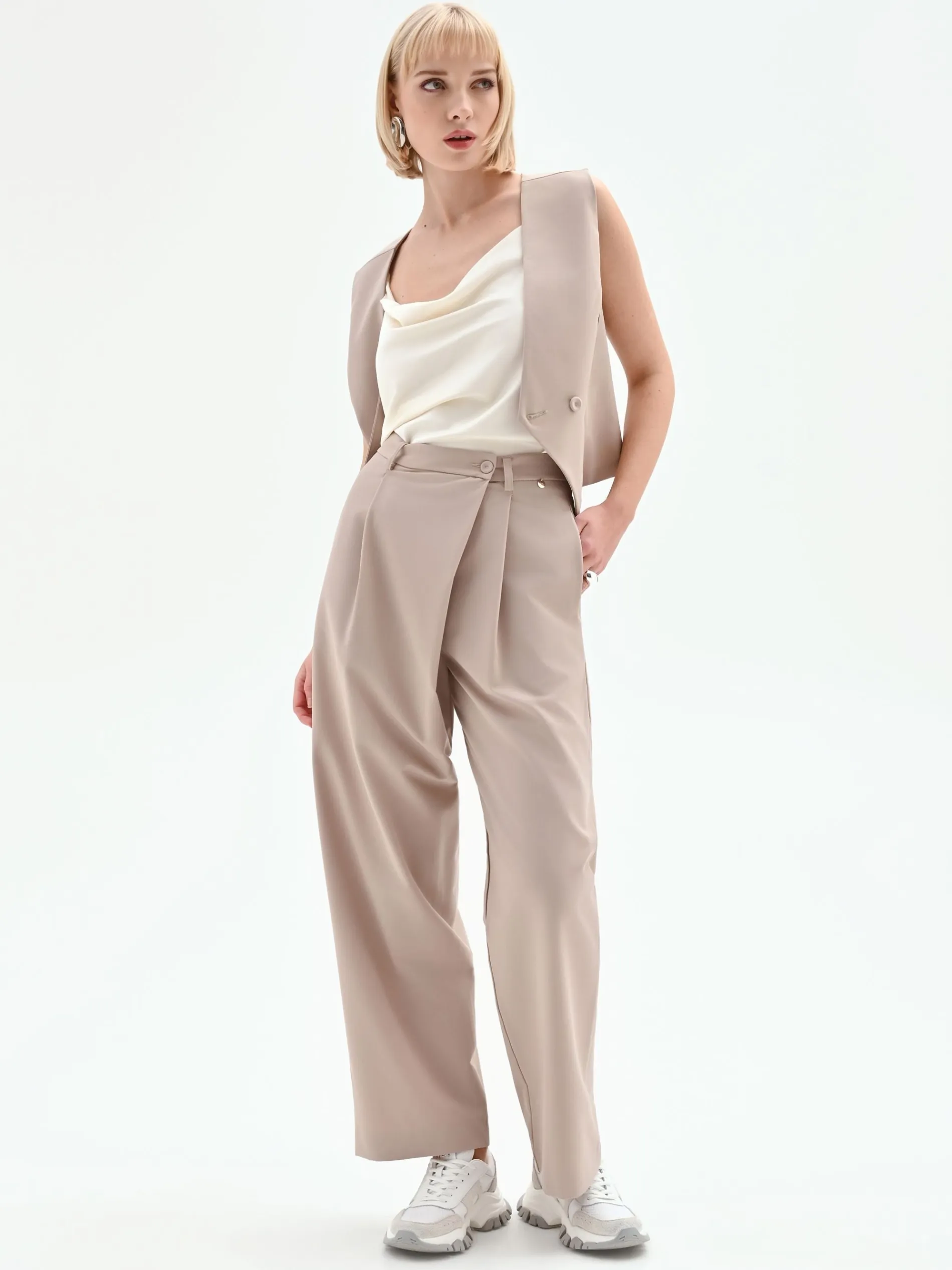 PANTALONE CARROT FIT TORTORA BEIGE A PORTAFOGLIO