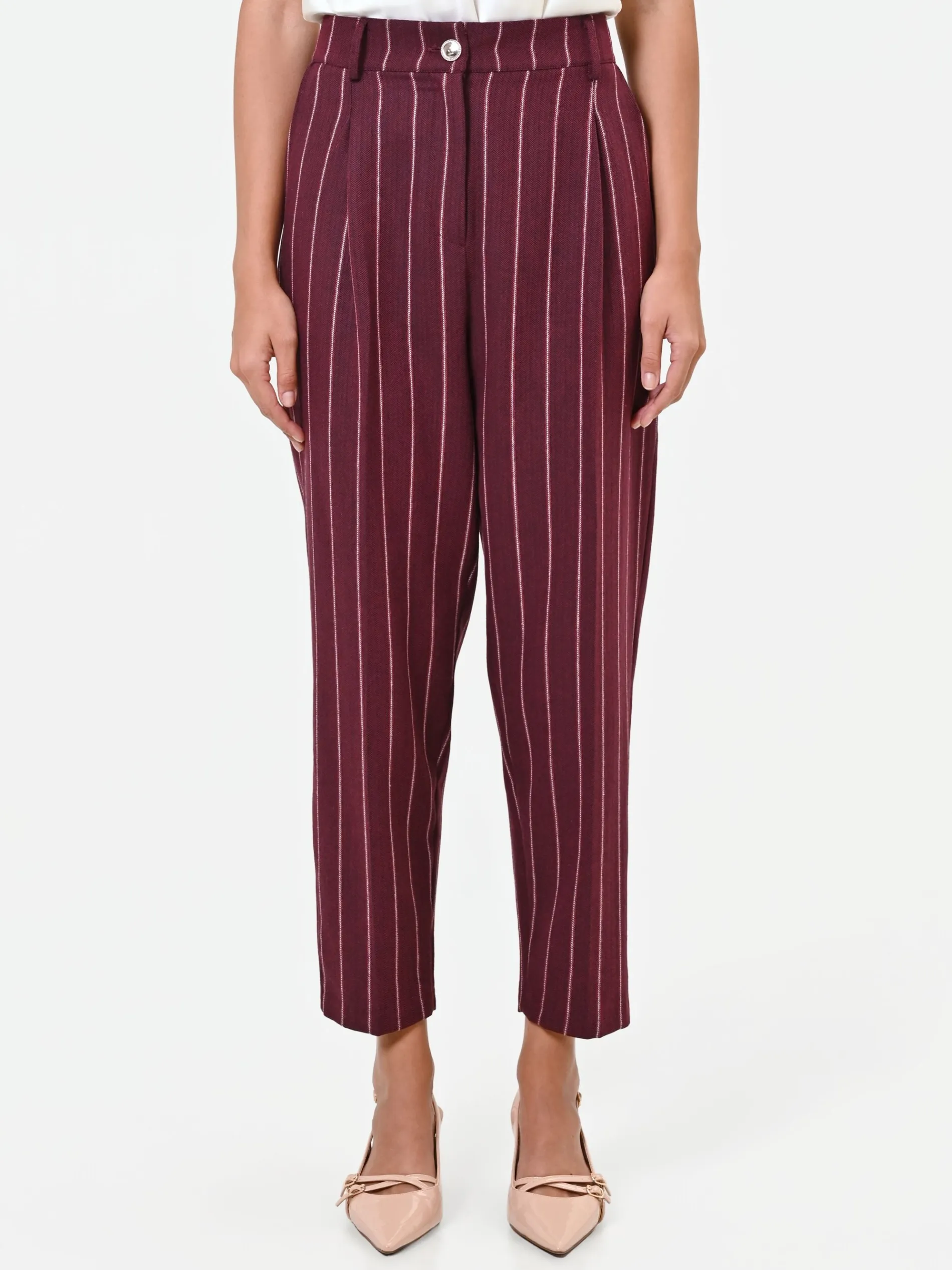 PANTALONE CROPPED GESSATO ROSSO BORDEAUX