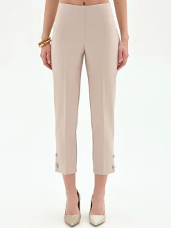 PANTALONE CROPPED TORTORA BEIGE CON BOTTONI AL FONDO