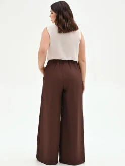 PANTALONE CURVY A PALAZZO CIOCCOLATO CON PINCES