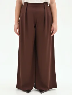 PANTALONE CURVY A PALAZZO CIOCCOLATO CON PINCES