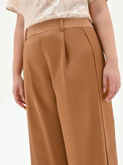 PANTALONE CURVY A PALAZZO MARRONE BRONZO