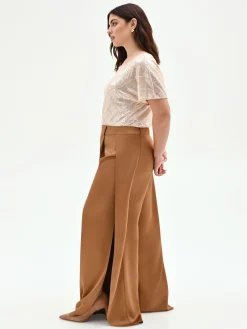PANTALONE CURVY A PALAZZO MARRONE BRONZO