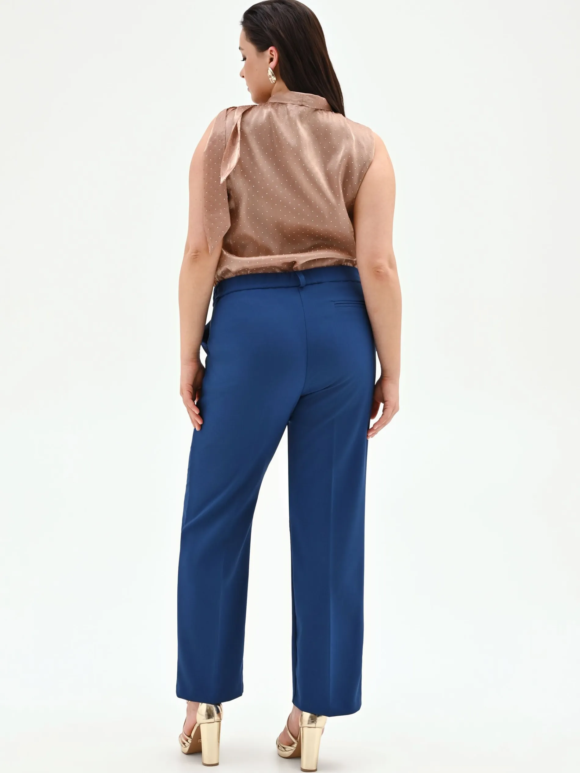 PANTALONE CURVY BLU BRILLANTE A VITA ALTA IN TESSUTO TECNICO