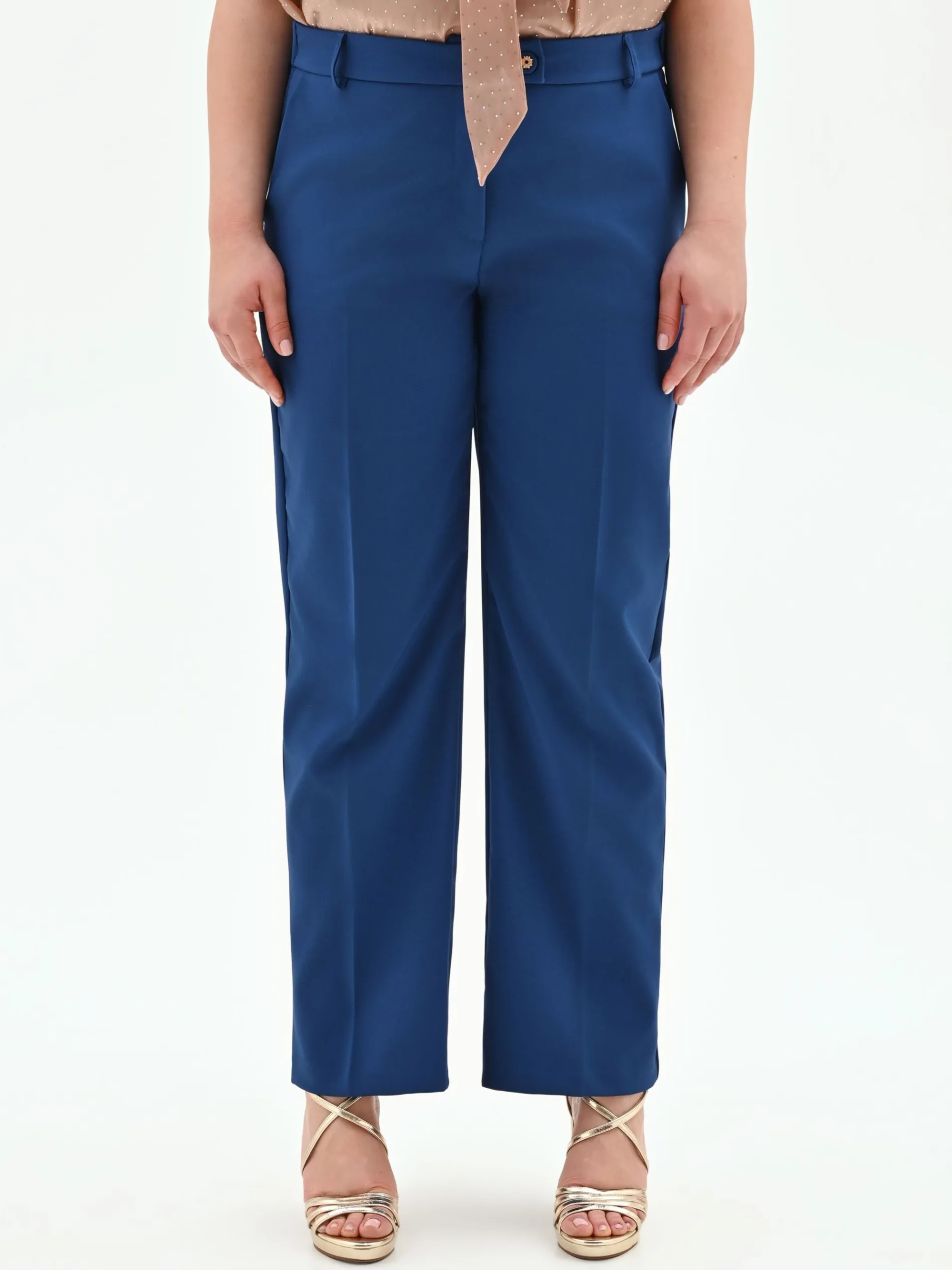 PANTALONE CURVY BLU BRILLANTE A VITA ALTA IN TESSUTO TECNICO