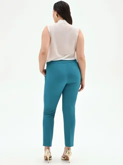 PANTALONE CURVY BLU OTTANIO CON PIEGA IN SCUBA MANO CREPE