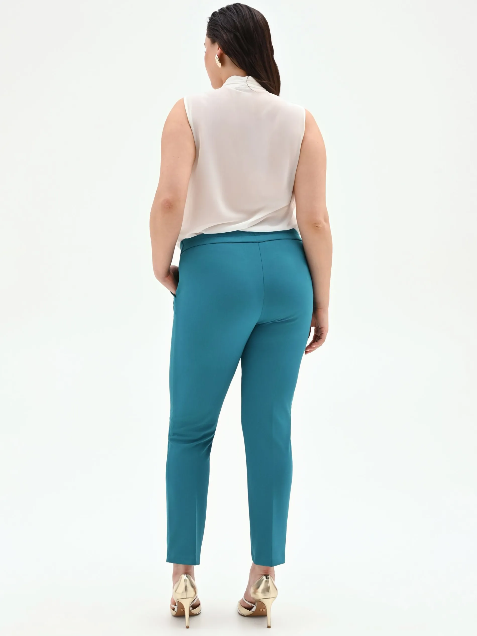 PANTALONE CURVY BLU OTTANIO CON PIEGA IN SCUBA MANO CREPE