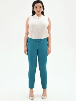 PANTALONE CURVY BLU OTTANIO CON PIEGA IN SCUBA MANO CREPE